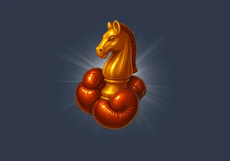 Golden chess knight wearing boxing gloves, representing the balance between strategic thinking and competitive blogging in the quantity vs quality debate