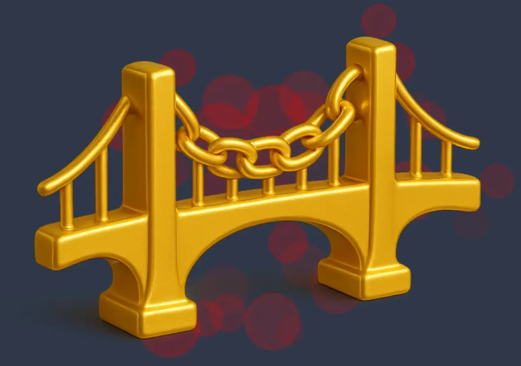 Glossy golden bridge with chain links, symbol of internal linking balance