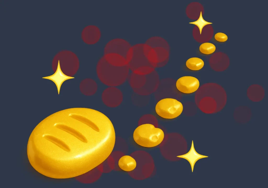 Golden breadcrumb trail with glowing sparkles, symbolizing random interlinking that guides readers