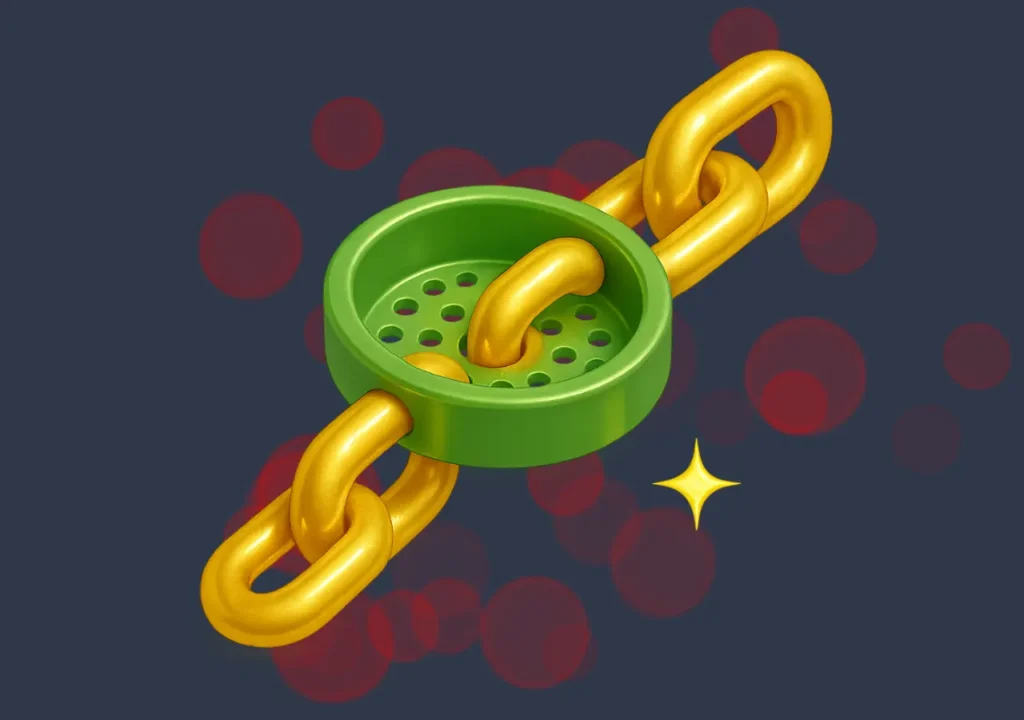 Golden chain filtered through green sieve, symbol of best practices in automating internal links