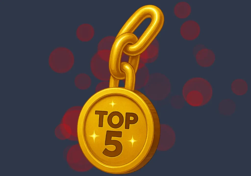 Golden medal with chain showing Top 5 best plugins for automated internal linking