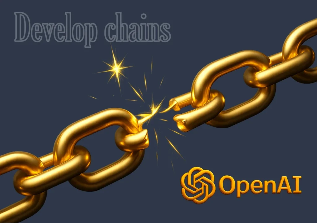 Golden chain breaking with spark, symbolizing powerful OpenAI integration for building connections