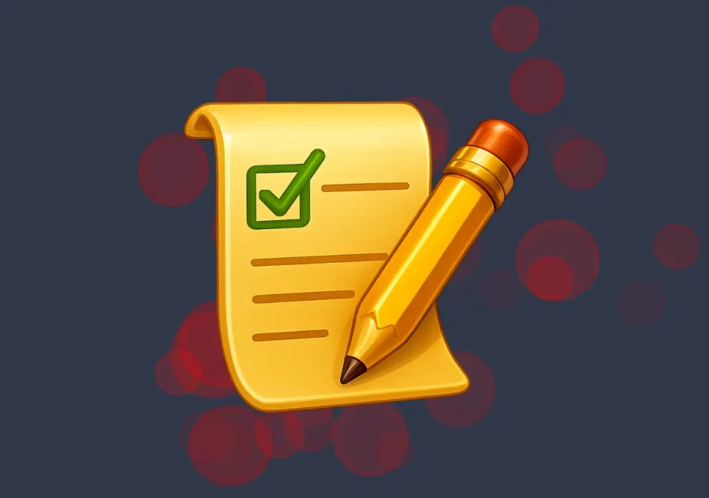 Golden pencil marking checklist with green tick, symbol of quick implementation steps