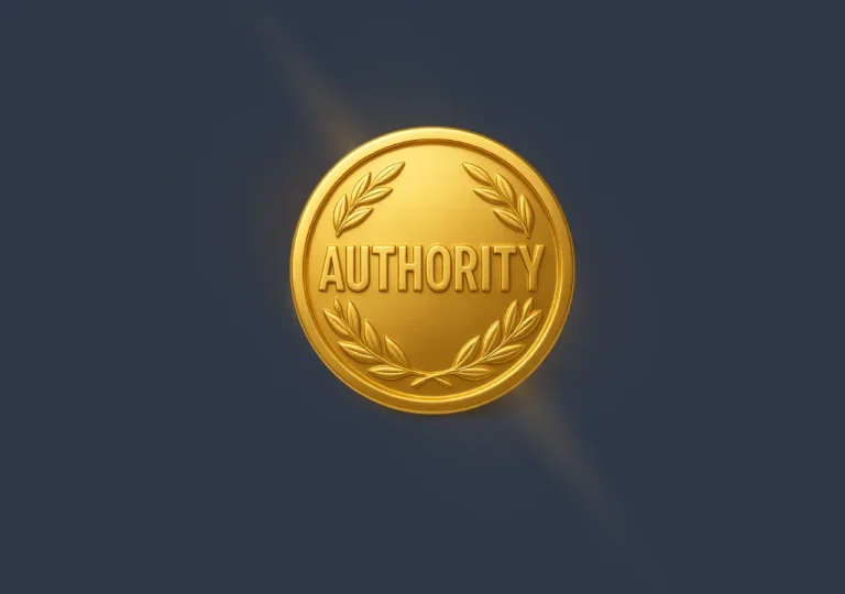 Gold Authority badge with laurel wreath symbolizing expertise