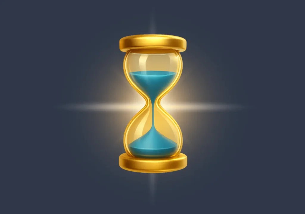 Golden hourglass symbolizing measuring success and continuous experimentation in voice search SEO.