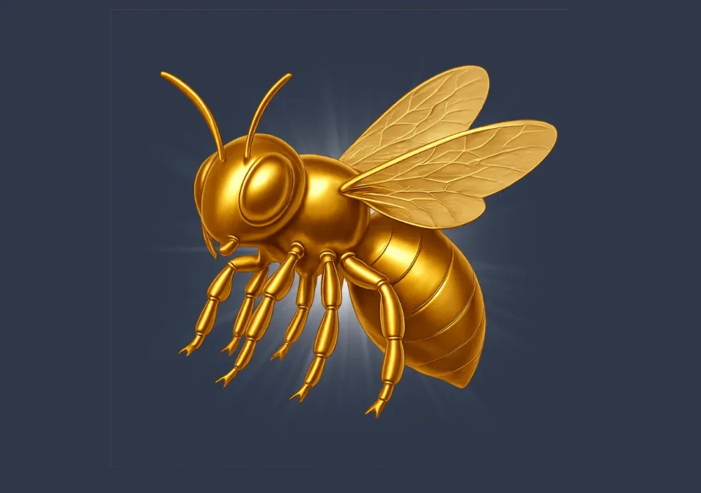 Golden 3D bee symbolizing AI automation in publishing with AUTO-POST-SEO