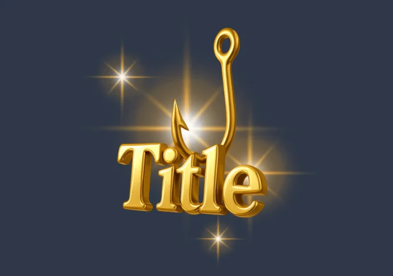 Golden “Title” text hanging on a hook — symbol of catchy blog headlines.
