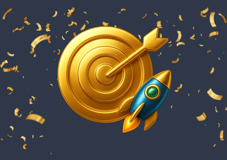 Golden target with arrow and rocket — symbol of focus and fast start 🚀